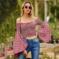 узел Со цветочками Бохо Женские топы Shein