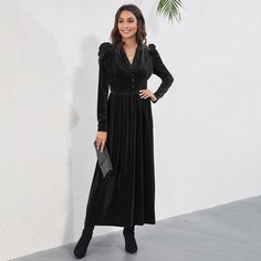 Бархатное платье с пышным рукавом Shein