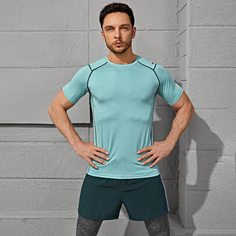 Мужская спортивная футболка с круглым вырезом и декоративной строчкой Shein