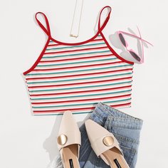 Короткий полосатый топ скинни на подтяжках Shein