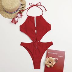 Слитный купальник с разрезом Shein