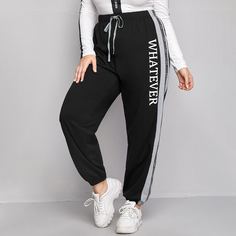 Спортивные брюки размера плюс с текстовой лентой Shein