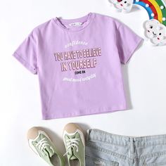 Цветочный Повседневный Футболки для маленьких девочек Shein