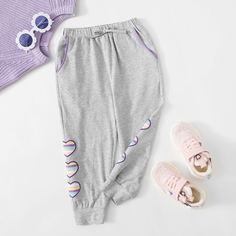 Брюки с принтом сердечка и узлом для девочек Shein