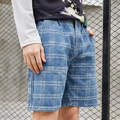 Карман Клетчатый Мужские джинсовые шорты Shein