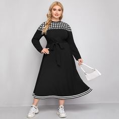 с поясом Полосатый Повседневный Платья размер плюс Shein
