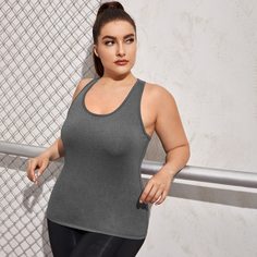 Одноцветный Спортивные топы размера плюс Shein