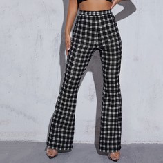 Расклешенные брюки в клетку с высокой талией Shein