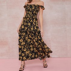 Платье с открытыми плечами и цветочным принтом Shein