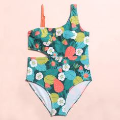 Слитный купальник с оригинальным принтом для девочек Shein