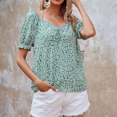 с оборками Цветочный Бохо Блузы Shein