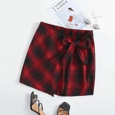 Юбка размера плюс в клетку с узлом Shein