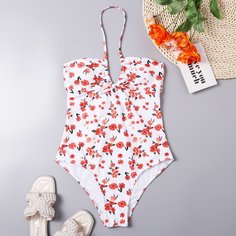 Слитный купальник с узлом и цветочным принтом Shein
