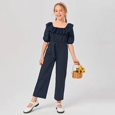 с оборками Одноцветный Бохо Комбинезоны для девочек Shein