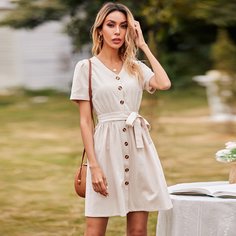 с поясом Одноцветный Повседневный Платье Shein