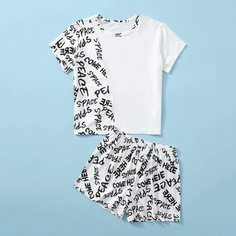 Пижама с текстовым принтом для девочек Shein