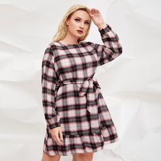 С оборками Клетчатый Повседневный Платья размер плюс Shein