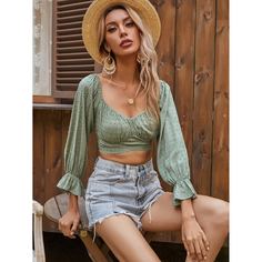 с оборками Одноцветный Бохо Блузы Shein