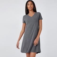 Однотонное платье с v-образным воротником Shein