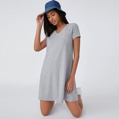 Однотонное платье с v-образным воротником Shein