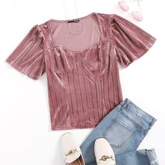 Одноцветный Элегантный Футболки Shein