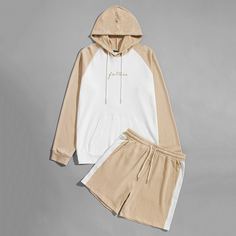 Мужские контрастные шорты и толстовка с текстовым принтом Shein