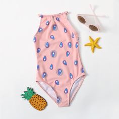 Слитный купальник с принтом для девочек Shein