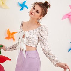 Топ с цветочным принтом и узлом Shein