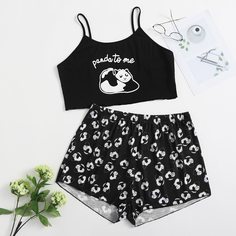 Пижама размера плюс с принтом панды Shein