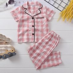 с карманами Клетка милый Домашняя одежда для девочек Shein