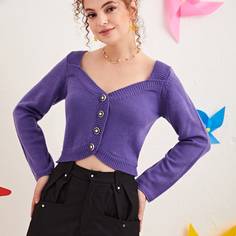 Однотонный однобортный кардиган Shein