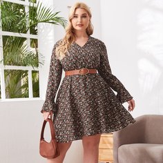 с оборками цветочный Повседневный Платья размер плюс Shein
