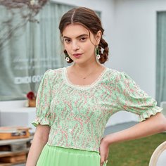 Оборка цветочный Повседневный Женские топы Shein