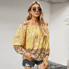 Цветочный Бохо Блузы Shein