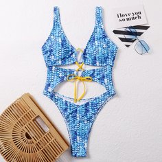 Слитный купальник со шнурком и чешуевидным принтом Shein
