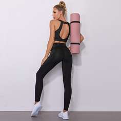 Открытая спина Одноцветный Спортивный комплектный костюм Shein