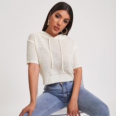 на кулиске Одноцветный Повседневный Трикотажные топы Shein