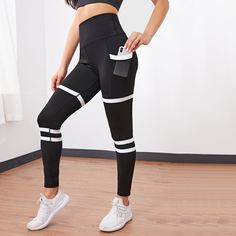 Контрастная сетка Полосатый Спортивные леггинсы Shein