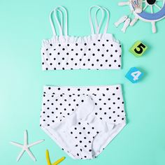 с оборками В горошек Спортивный Купальники для девочек Shein
