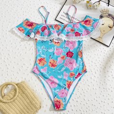 Слитный купальник с цветочным принтом Shein