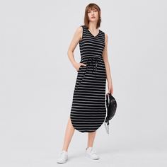 Платье с разрезом и v-образным воротником в полоску Shein