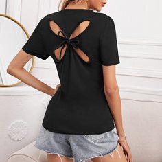 Однотонная футболка с узлом сзади Shein