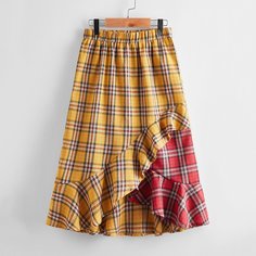 Асимметричный в клетку Институтский Юбки для девочек Shein