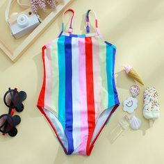 Радужные полосы милый Купальники для девочек Shein