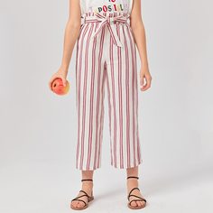 Пояс Полосатый Повседневный Брюки для девочек Shein