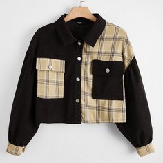 Короткая вельветовая куртка в клетку размера плюс Shein