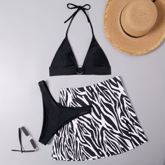Бикини и пляжная юбка с принтом зебры Shein