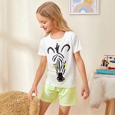 Пижама в клетку с принтом зебры для девочек Shein