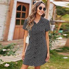 Пуговица цветочный Повседневный Платье Shein