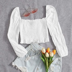 Оборка Одноцветный Бохо Блузы Shein